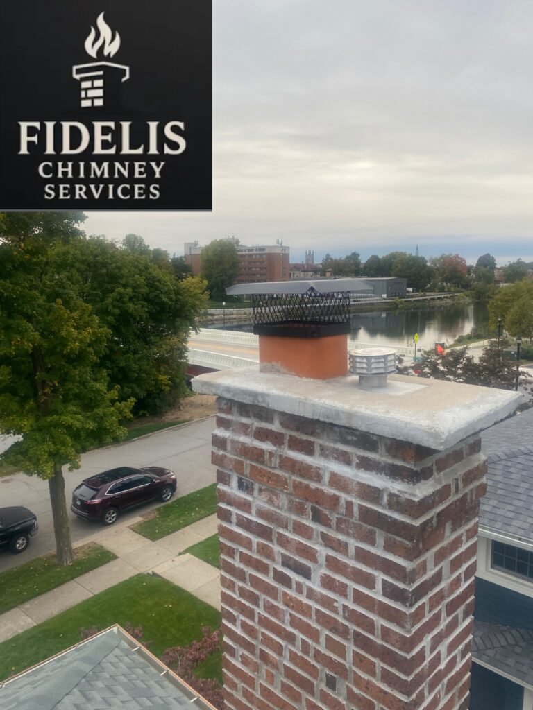 Newly installed chimney cap on residential chimney